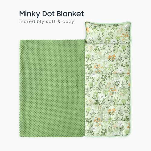Image of Wake In Cloud - Toddler Nap Mat with Pillow and Minky Fleece Blanket, for Kids Girls Ages 3 Plus in Daycare Preschool Kindergarten, Roll Up Sleeping Bag, Floral Flowers