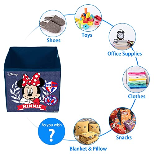 Image of Kuber Industries Disney Minnie Print Foldable Cube Box|Non Woven Storage Box For Clothes|Storage Organizer for Toys, Books, Baby Clothes|Pack of 2 (Navy Blue)