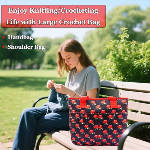 Image of Mdoker Knitting Bags and Totes Organizers Large Crochet Bag Lightweight Yarn Bags for Travel Yarn Storage Organizers for Crochet Hooks,Yarn,Knitting & Crochet Supplies(Red Rose)