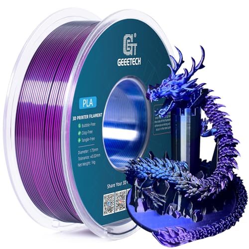 GEEETECH Filamento PLA de seda tricolor, 1,75 mm, filamento para impresora 3D, 1 kg/bobina, azul seda, morado, negro