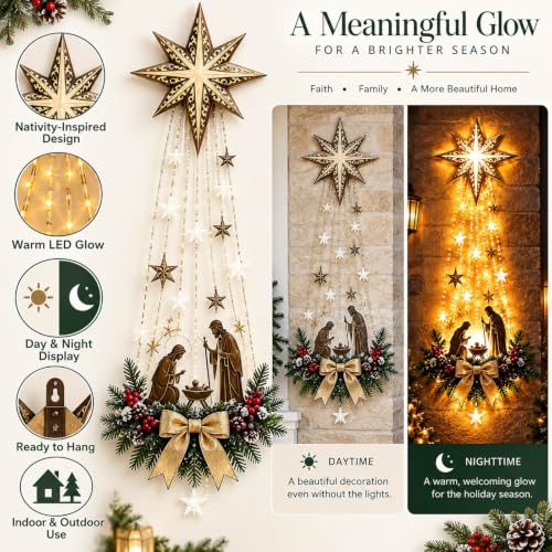 Lighted Nativity Bethlehem Star Wall Decor with Warm Led Lights - image 5
