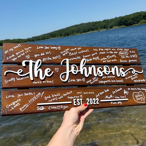 Personalized Wooden Wedding Guest Book Sign, Custom Family Name Sign with Est. Date, Rustic 3D Guestbook Alternative for Reception or Anniversary, Writeable Keepsake Board, Unique Wedding Gifts