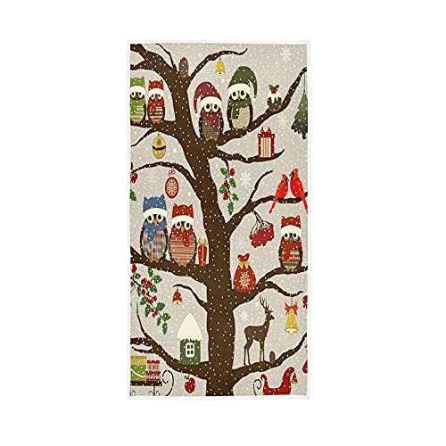 KOCOART Christmas Owl Birds Hand Towels Merry Xmas Soft Quality Premium Washcloths Kitchen Dish Towels Bathroom Decor for Guest Hotel Spa Gym Sport 30 x 15 inches