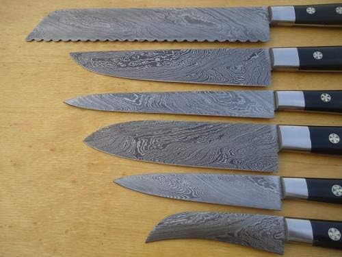 Miniatura 2 de Cuchillo Damasco hecho a mano de 8 a 13.0 in, cuchillo de chef con mango de cuerno de búfalo, juego de 6