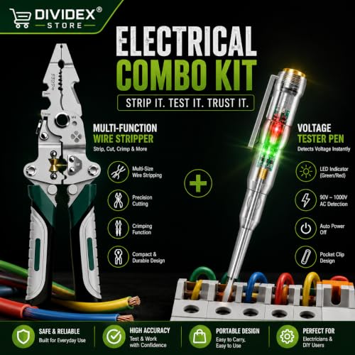 Image of 20-in-1 Wire Stripper Tool Kit with Tester Screwdriver | Multi Function Wire Stripping, Cutting & Crimping Pliers | Electrical Repair Tool for Electricians, Cable, DIY, Home & Professional Use