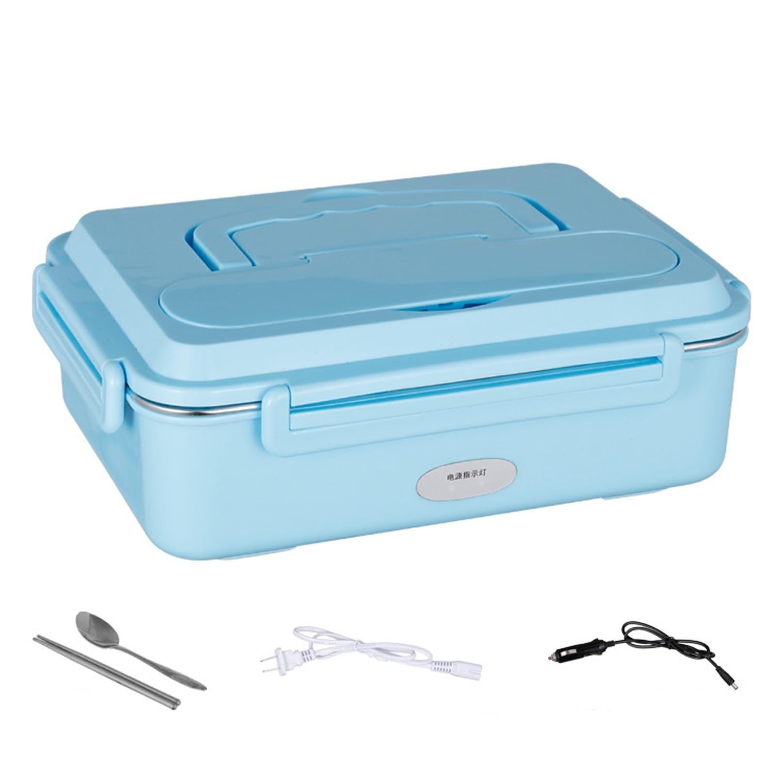 Auslaufsicherer,Elektrischer Lunchbox mit Innenbehälter aus Edelstahl 304 | Leicht zu Reinigen,inklusive Besteck,geeignet for den Einsatz im Büro(Blue,Three-compartment)