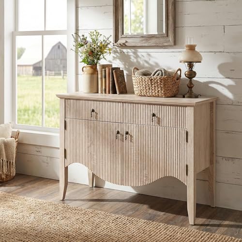 Image of FUSUNBAO 40 inch Fluted Buffet Cabinet, Sideboard Credenza with Drawer,Walnut | Retro,Storage Cabinet,Fluted Sideboard Credenza, 2 Drawer, Accent Bar Cabinet, For Living Room, Dining Room, Entryway