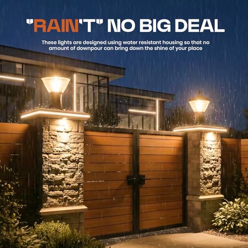 Image of Gigawatts GWSRWW-01 Outdoor Gate Light - 12W Integrated Light 101% Rust & Waterproof Polycarbonate, ABS, PP Pillar Lamp Base Mount Black Exterior Fixture for Garden, Boundary & Home Entrance