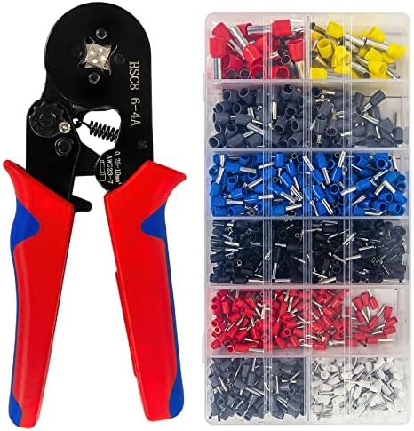 Bootlace Ferrule Crimping Tool, HFAN HSC8 6-4A 0.25-10mm² AWG23-7 Self Adjusting Ratcheting Ferrule Crimper, Wire end Cord end lug Plier Crimping Tool with 1250 Terminal Crimp Connectors