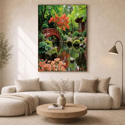 Tableau Décoration Murale Vert Rouge Pont En Arc Forêt 28x40" sans cadre