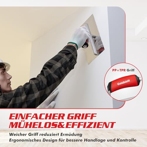 Goldblatt Glättekelle Edelstahl Kelle: Rostfreier Spachtel für Trockenbau und Finish, Robuste Nietenkonstruktion, Ergonomischer Griff, Flache Klinge, Ideal für Zement, Mörtel und Putze 280 x 130 mm