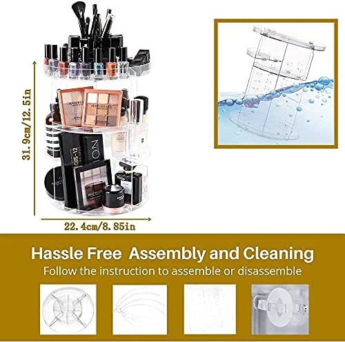 SUNFICON Rotating Makeup Organiser 360 Rotation Cosmetic Storage Holder Crystal Clear Acrylic Makeup Turntable Spin Display Stand Bathroom Bedroom Countertop Vanity Dressing Table Gift Girl Lady Women