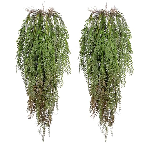 RECUTMS Artificial Hanging Plants Faux Ivy Vine Leaves 2Pcs Fake Plants Hanging Wall Greenery for Spring Home Garden Wedding Party Indoor Outdoor Shelf Decorations(Green Brown)