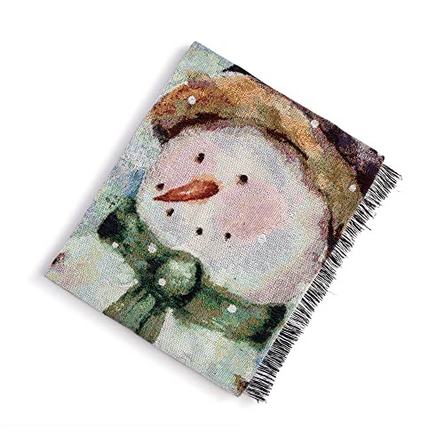 DEMDACO-Snowman-Watercolor-Fringe-60-x-50-Woven-Cotton-Blend-Christmas-Throw-Blanket DEMDACO Snowman Watercolor Fringe 60 x 50 Woven Cotton Blend Christmas Throw Blanket