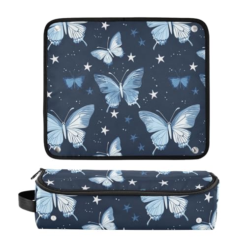 Bolso organizador Butterfly Starry Navy para herramientas de cabello como planchas, rizadores y accesorios, con tapete resistente al calor, portátil para mujeres miniatura 3
