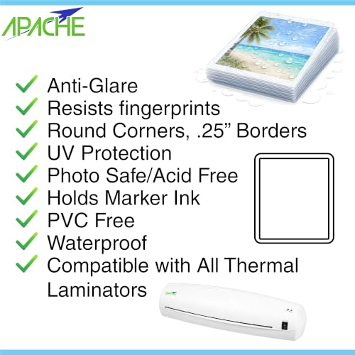 Image of Apache Letter Size Matte Laminating Pouches, 5 Mil, 15 Pack, Holds 8.5 x 11 Inch Projects (9x11.5 inch Pouch Size), Thermal Laminator Laminating Sheets, Clear, Round Corners, Elite Specialty Line