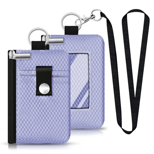 Image of Minimalist RFID Blocking Small Wallet with ID Window,WaterResistant Zip Id Case Wallet with Lanyard Keychain for Cards,Cash,Travel,Women,Men (Lavender Purple)