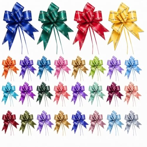 Image of Prokart - Pull Bow Gift Ribbon for Gift Wrapping, Large Decorative Pull Bows for Presents, Hampers, Flower Bouquets, Wedding, Birthday, Christmas & Party Decorations (50MM, Multicolor, Pack of 50PC)