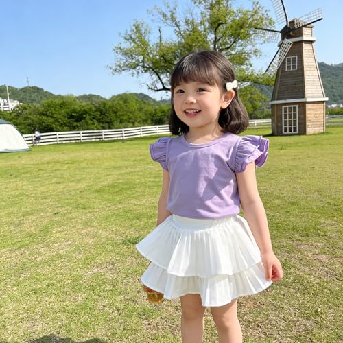 Image of LYSMuch Toddler Baby Girls T Shirt Ruffle Sleeveless Kids Cotton Tshirt Solid Color Blouse