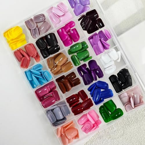 Image of 576Pcs Square Press on Nails Glossy Fake Nails Short False Nails Pure Color Glue on Nails Reusable Artificial Acrylic Nail Solid Color Full Cover Stick on Nails for Women Manicure 12 Color