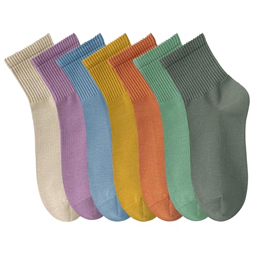 Image of Womens Cotton Anti-Pilling Quarter Crew Socks | Moisture-wicking, Odor-control, Lightweight, Office /gym, 7-pair, US 6-10