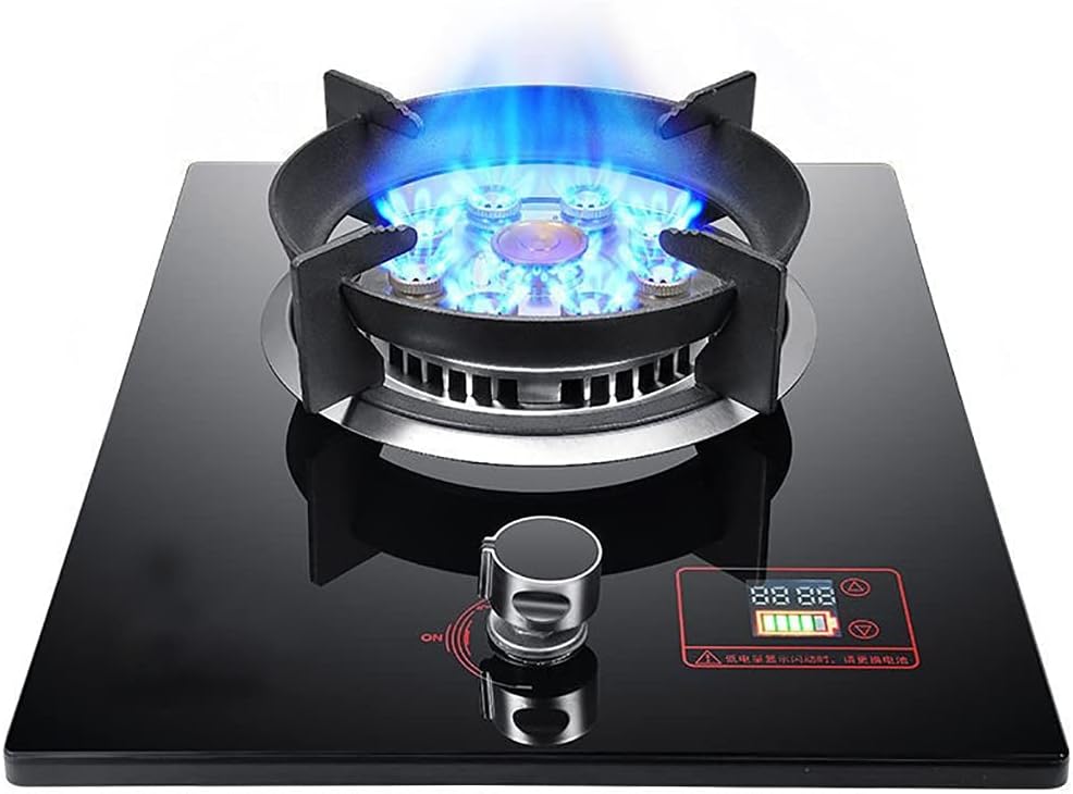 Upgrade Gas Stove Black Tempered Glass Built-in Gas Stove 5.2KW Nine-Cavity Fierce Fire with Cast Iron Pan Support and 99 Minutes Timer [Energy Class A] (Color : LPG) (Ng)