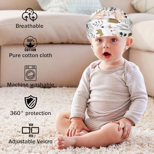 Image of Baby Head Protector Baby Helmet for Crawling Walking, No Bumps Safety Head Adjustable Protective Cap for Walking, Playing (Cat)