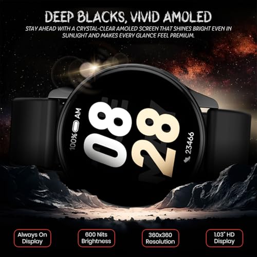 Image of PunnkFunnk Active 2 Smartwatch with 1.39 inch HD Round Display, Bluetooth Calling, Heart Rate & SPO₂ Monitor, 100+ Sports Modes, IP67, Long Battery Life for Men & Women (Black)