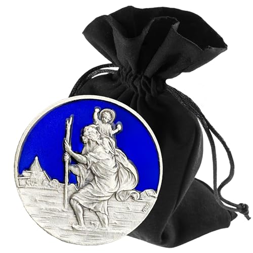 LUNEXUS Imán de coche de San Cristóbal de 3,5 cm de diámetro, placa de coche de San Cristóbal – bendito – patrón de los automovilistas – Medalla de coche de San Cristóbal – Imán para coche – Amuleto