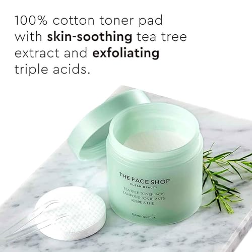 Miniatura 2 de The Face Shop Almohadillas de tóner de árbol de té, mejora el tono desigual de la piel, minimizador de poros, almohadilla de tóner exfoliante de