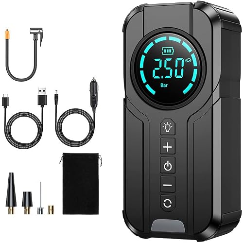 Portable Cordless Tyre Inflator with LCD Display, Black