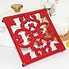 Cast Iron Metal Trivet for Hot Dishes 7 Inches Square Vintage Iron Trivet for Hot Pots and Pans Heat Resistant Hot Mat Pad for Kitchen Countertop Red