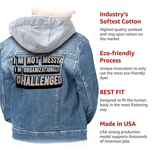 Not Messy Hooded Denim Jacket for Kids - Lazy Quotes Jean Jacket - Quotes Printed Denim Jacket for Kids3