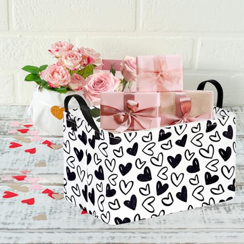 Image of Black Heart Valentine Gift Love Storage Basket Clothes Laundry Storage Box Shelf Bins, Gift Basket Laundry Hamper with Handles