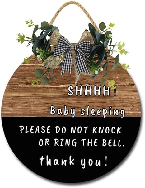 Uptell Sign 12" Baby Sleeping Please Do Not Knock Or Ring Bell Sign Rustic Farmhouse Wood Umwelcome Yard Sign, Classy No Soliciting Sign for Front Door Home Go Away Door Sign