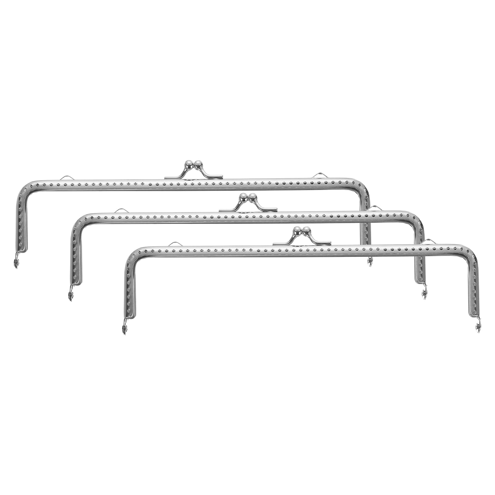sourcing map 3 Pcs Metal Purse Frame, 20cm/7.9" Retro Rectangle Kiss Lock Clasp Frame Embossed for Purse Making, Handled Bag, Coin Bag Clutch Bag, Frame Hardware Replacements (Silver)