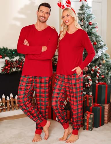 SWOMOG Family Matching Pajamas Set Christmas Plaid Pajamas for Men Women Long Sleeve Sleepwear Pjs Set2
