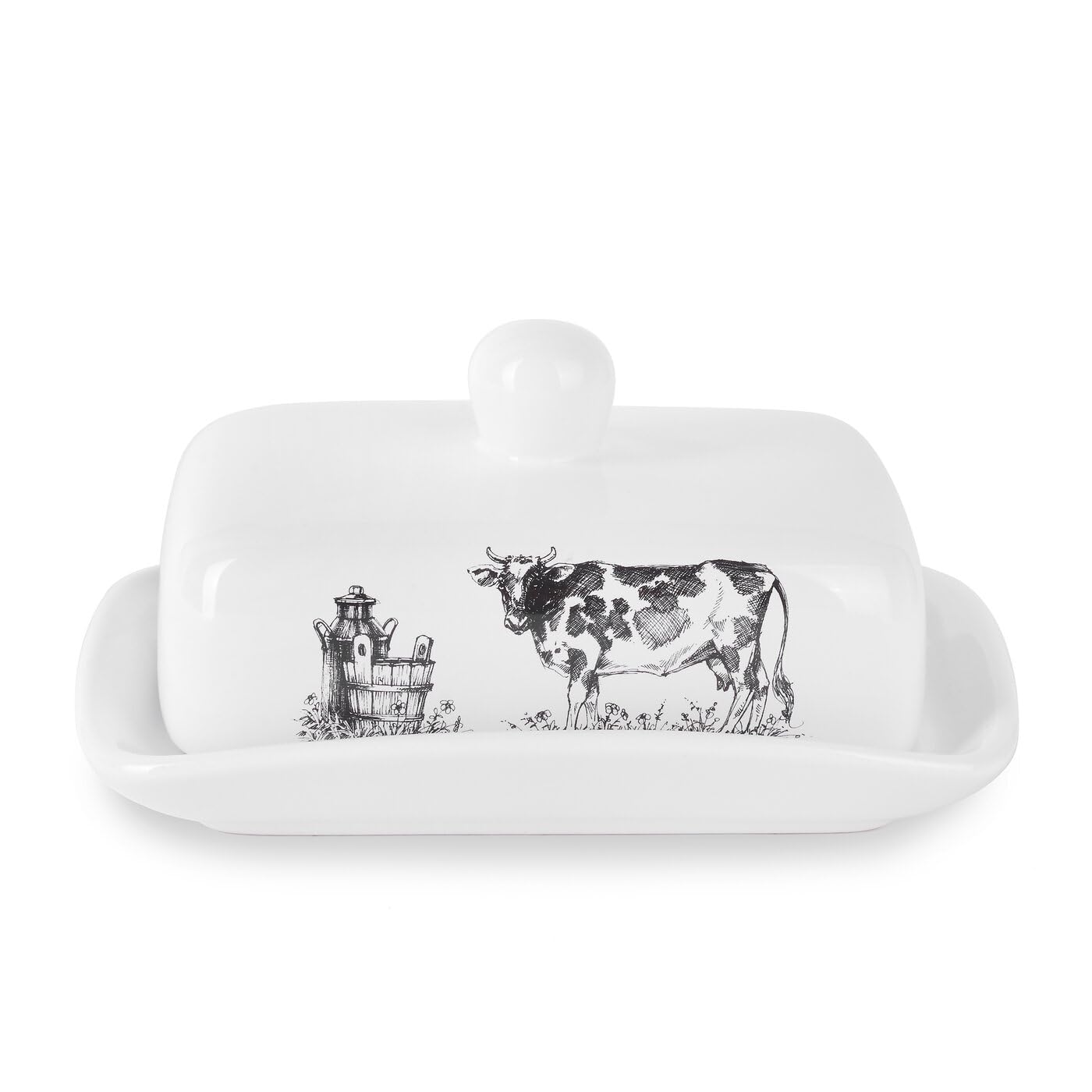 LUBOXIN Butterdose Keramik 250g - Schwarz-weiße Butterdose Mit Deckel