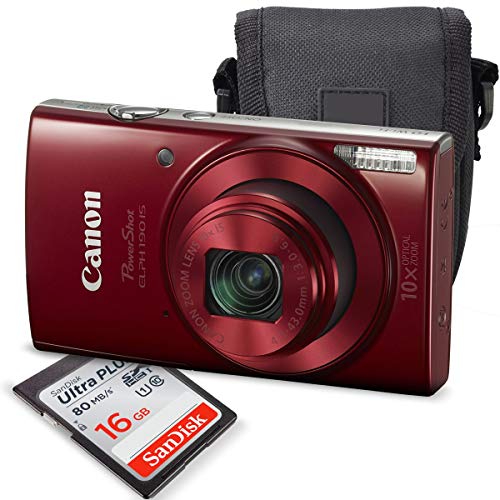 Canon PowerShot ELPH 190 IS Digital Camera (Red) with 10x Optical Zoom and Built-In Wi-Fi with 16GB SDHC + Replacement battery + Protective camera case Along with Deluxe Cleaning Bundle