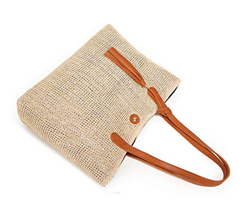 QZUnique Women's Summer Beach Straw Bucket Tote Bag With Tassel Shoulder Bag Purse4