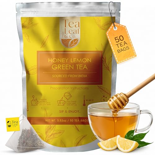 Image of Honey Lemon Green Tea Bags (50 Count), Chamomile, Lemon & Honey Extract, Caffeinated, Real Green Tea, Blended Herbs & Spices, Gluten Free
