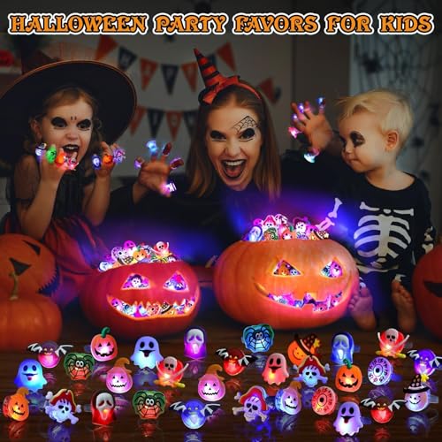 Halloween Party Favors for Kids Adults Gifts Halloween Treats LED Light Up Rings Flash Rings Glow In The Dark Party Supplies Goodie Non Candy Bag Filler Treats Prizes Decorations NEW VERSION3