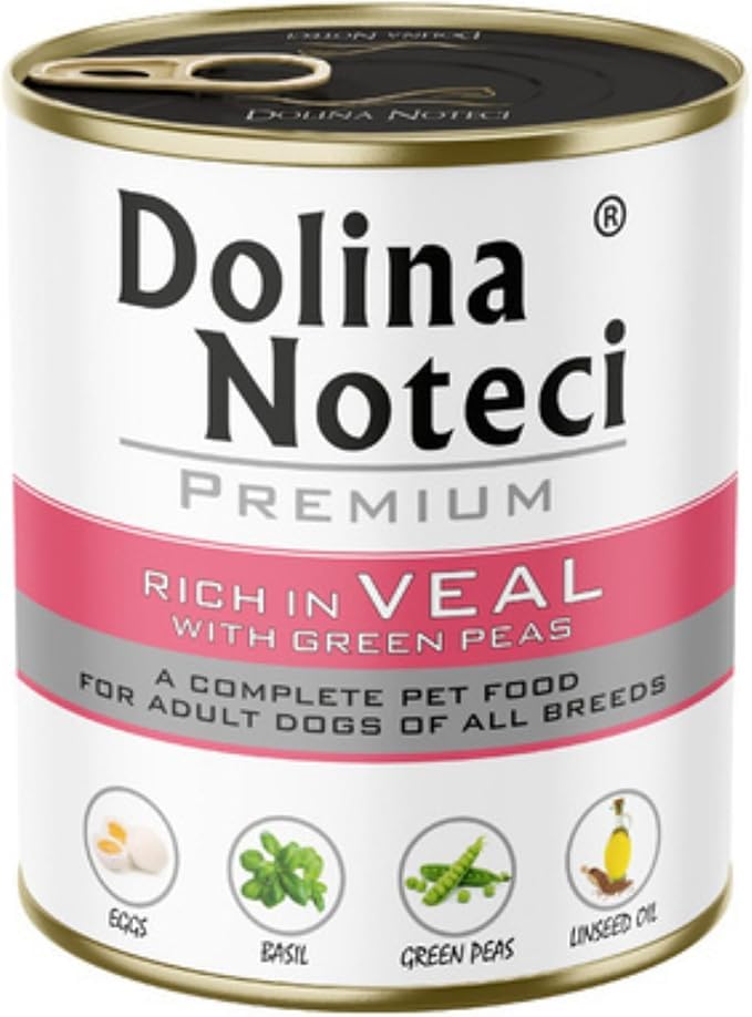 Dolina Noteci Premium – Gluten-Free Wet Dog Food 800g – High Meat Content – Natural Meal for Adult Dogs – No Artificial Additives – Omega 3 & 6 (Veal With Green Peas, 800g)