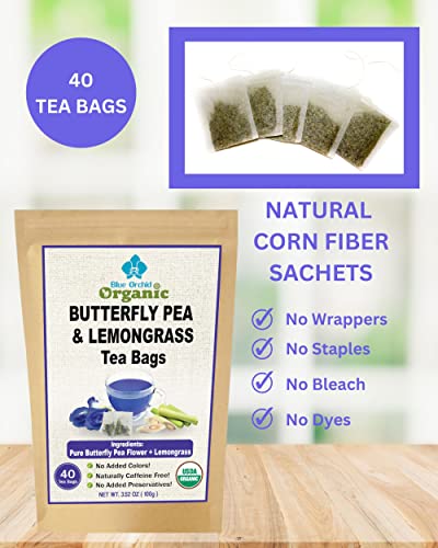 Organic Butterfly Pea Flower and Lemongrass Tea Bags - Citrusy Blue Superfood Herbal Drink - Caffeine Free - 40 Natural Corn Fiber Sachets - Thumbnail 5