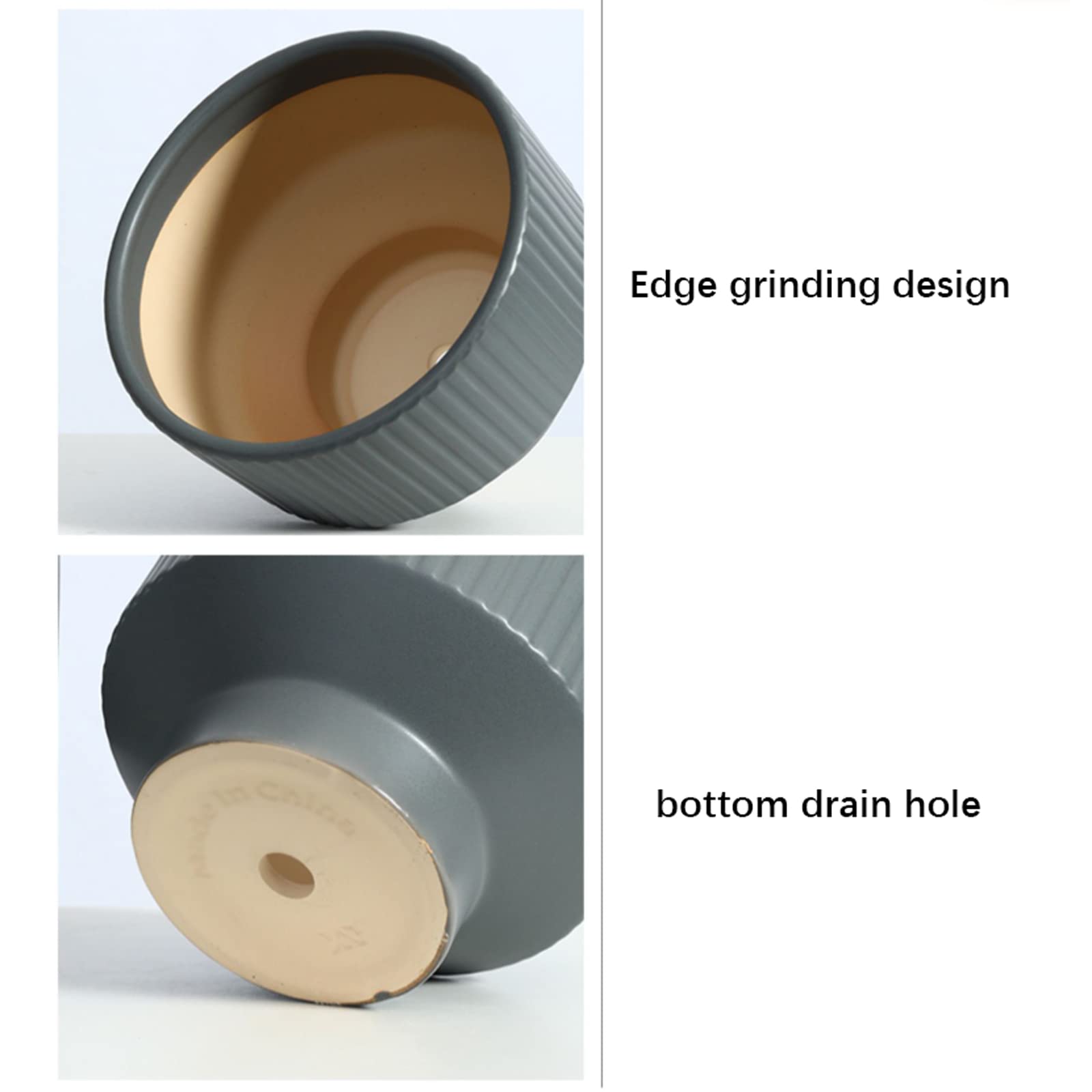 Vasi da Giardino Vaso per fioriere succulente in Ceramica con Foro di drenaggio e piattino in plastica, Moderno Vaso da Giardinaggio a Strisce Verticali per la casa