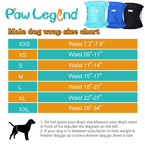 Image of Paw Legend Washable Dog Belly Band Wrap Diapers for Male Dog | High Absorbing Puppy & Doggy Diapers Male (3 Pack,Blue,Aqua,Black,XX-Large)