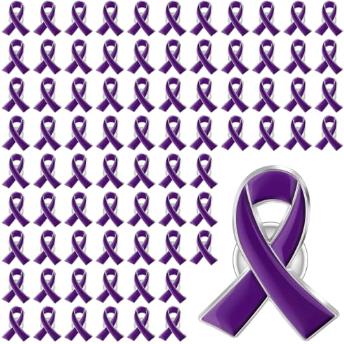 Image of Lupus Awareness Pin Purple Ribbon Lapel Pin Domestic Violence Overdose Alzheimers Pancreatic Cancer Awareness Products for Women Man Charity Public Social Event Supplies (100 Pieces)