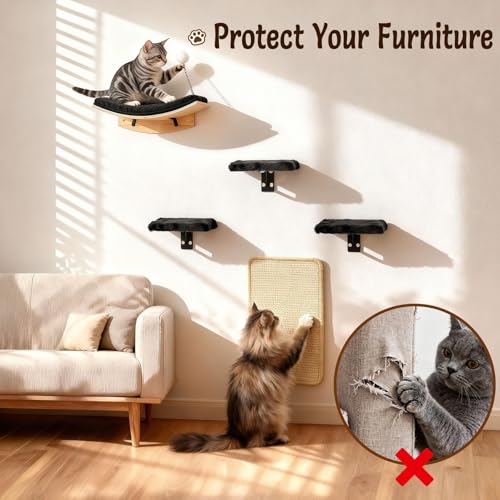 Sistema de muebles de pared para gatos, 5 piezas miniatura 5
