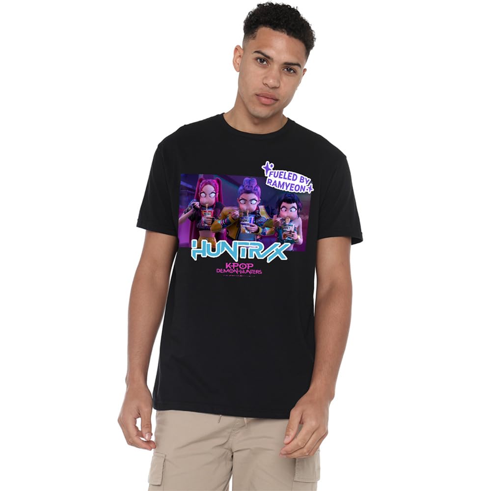 Kpop Demon Hunters Huntrix Eating Ramyeon Unisex T Shirt, Black, Small