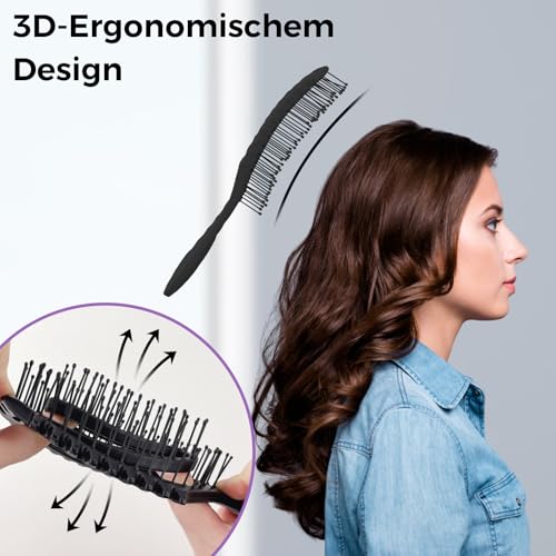 Haarbürste ohne Ziepen, Entwirrbürste auch für Locken & Lange Haare Locken Bürste Detangler für Damen -Bürste -Spiralfeder Haarbürsten Hair Brush (Schwarz)